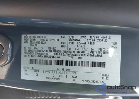 2024 Ford Escape Active z USA, uszkodzony, nr VIN 1FMCU0GN2RUB05854